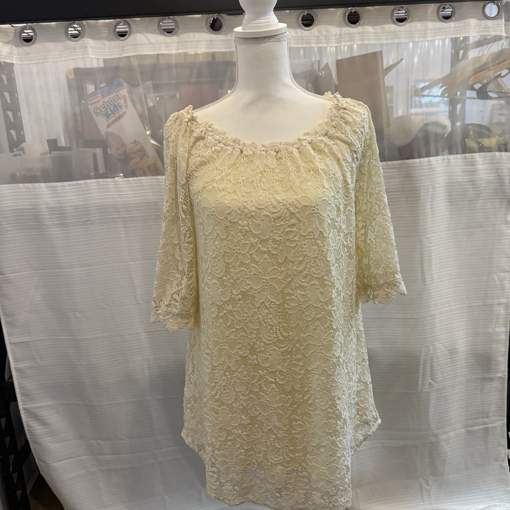UMGEE Womens Cream Floral Lace Lined Off The Shoulder Mini Dress Size Medium